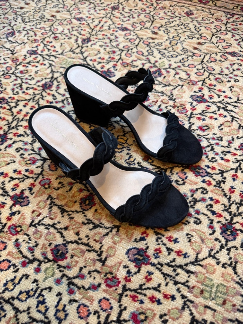 Stuart Weitzman Black Braided Strap Block Heel Sandals - Women NWT